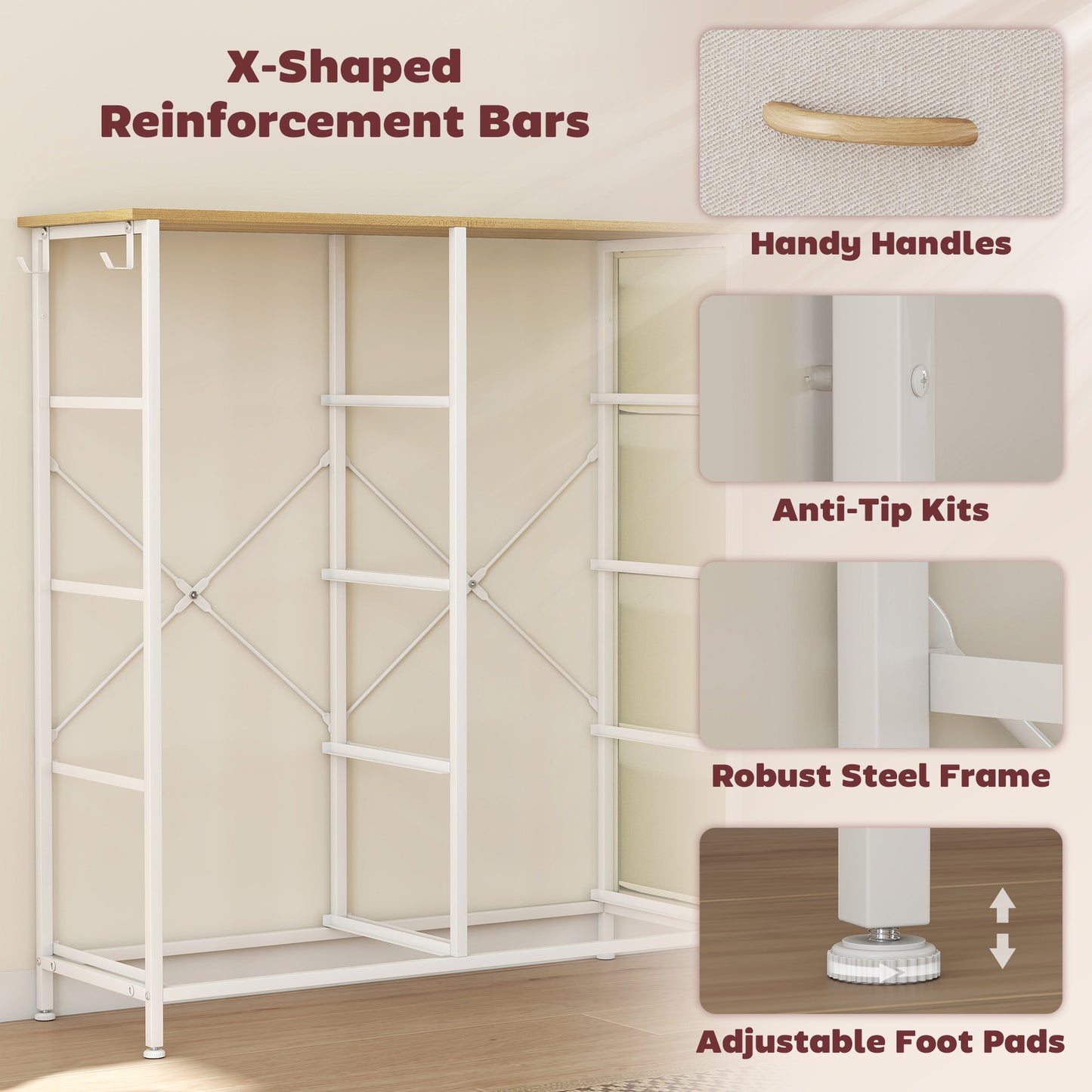 Fabric Chest of Drawers, 8 Drawer Dresser for Bedroom, Beige