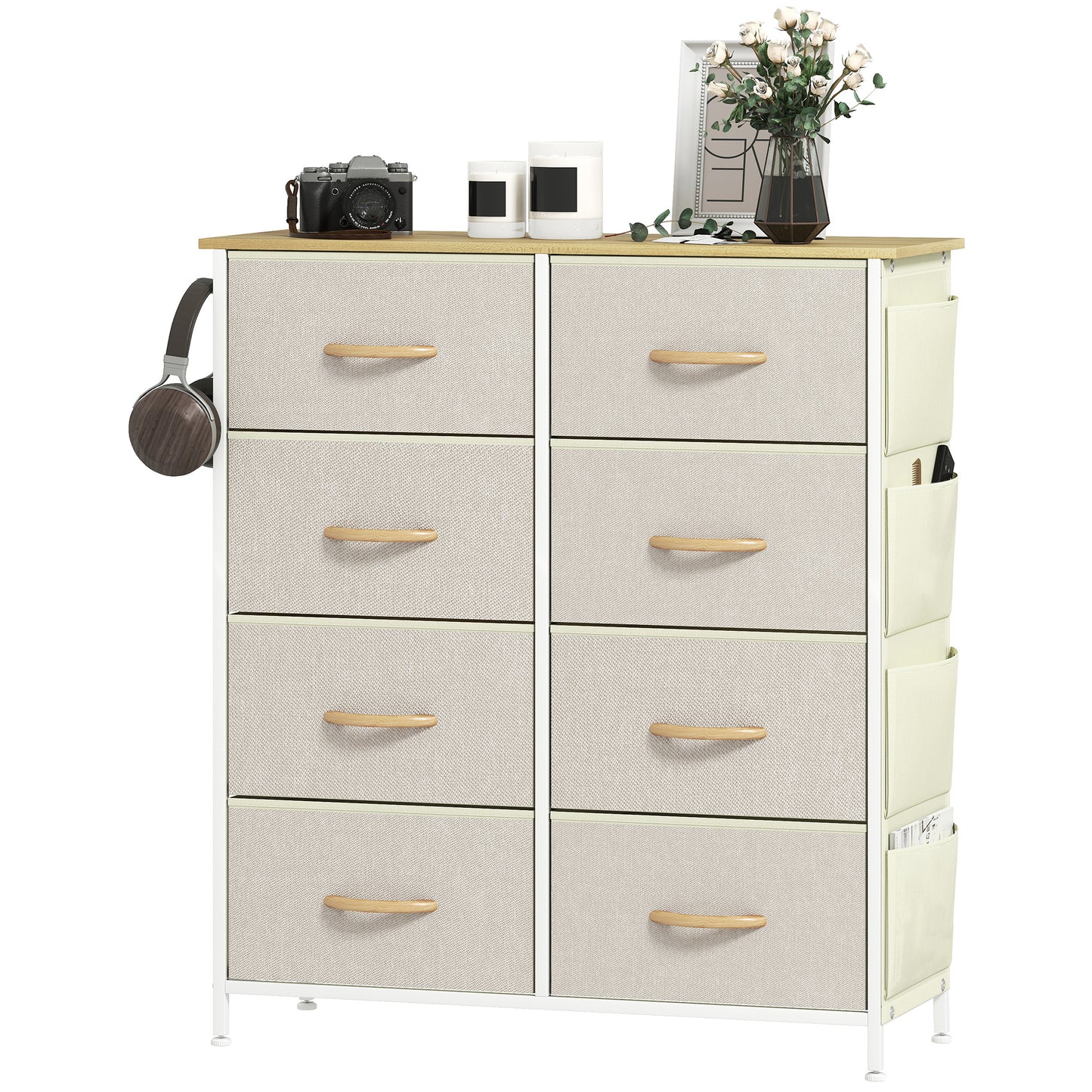 Fabric Chest of Drawers, 8 Drawer Dresser for Bedroom, Beige