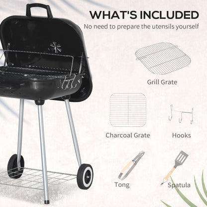 BBQ Charcoal Smoker Grill Trolley with 2 Wheels and Grilling Utensils