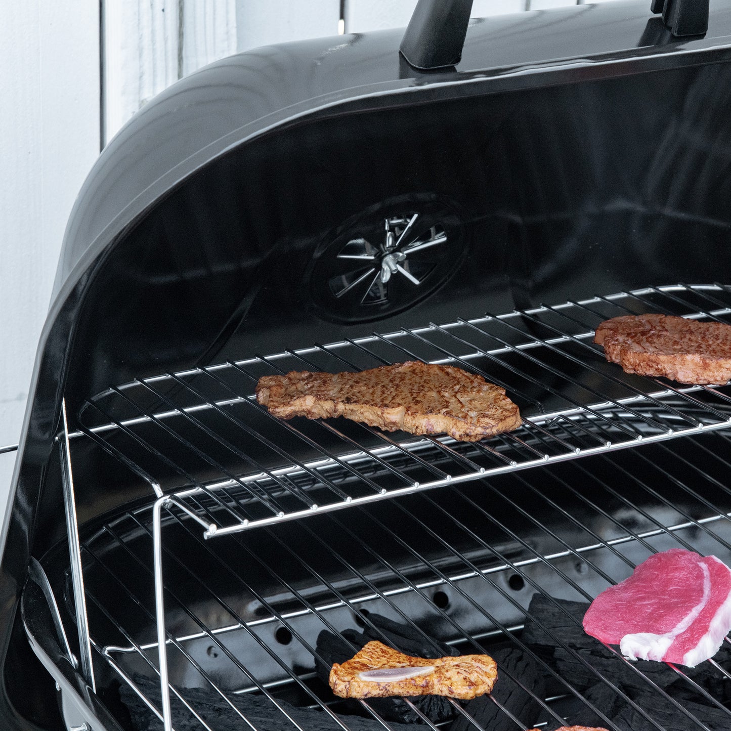 BBQ Charcoal Smoker Grill Trolley with 2 Wheels and Grilling Utensils