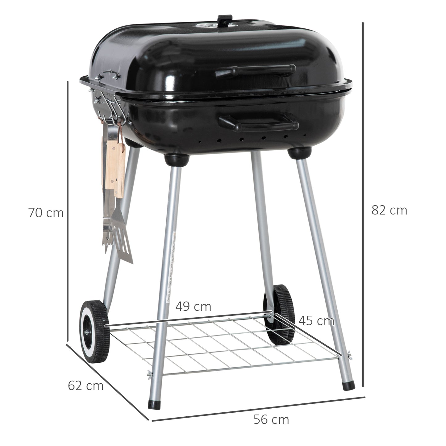 BBQ Charcoal Smoker Grill Trolley with 2 Wheels and Grilling Utensils