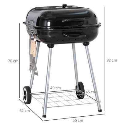 BBQ Charcoal Smoker Grill Trolley with 2 Wheels and Grilling Utensils