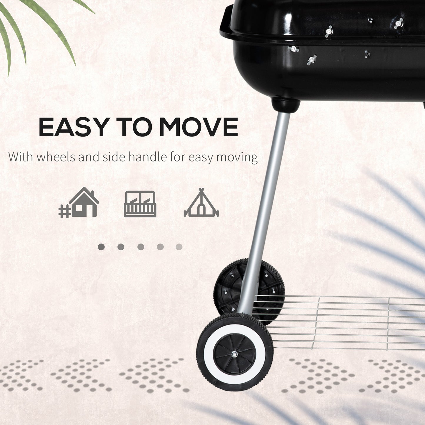 BBQ Charcoal Smoker Grill Trolley with 2 Wheels and Grilling Utensils