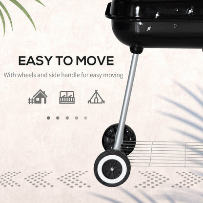 BBQ Charcoal Smoker Grill Trolley with 2 Wheels and Grilling Utensils