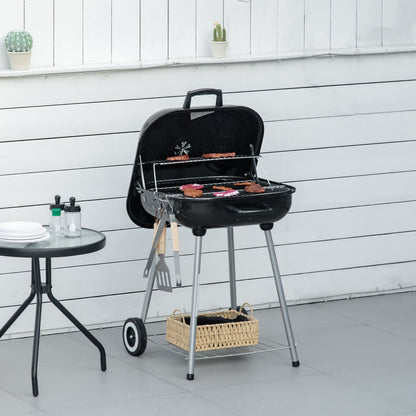 BBQ Charcoal Smoker Grill Trolley with 2 Wheels and Grilling Utensils