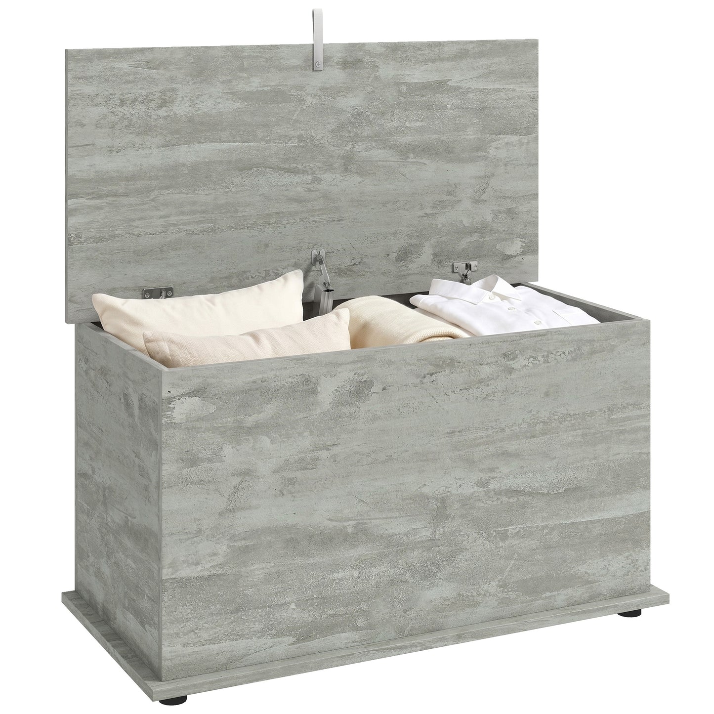 Storage Chest with Safety Hinged Lid, 102L Storage Box, Grey