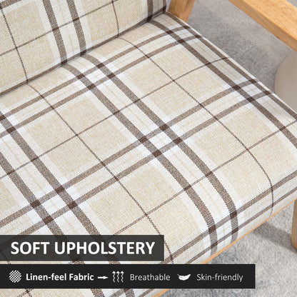 Two Seater Sofa with Rubber Wood Frame Linen Fabric Small Couch Beige