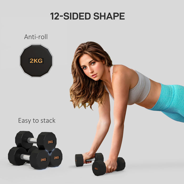 Dumbbells Weights Set with 12-Sided Shape and Non-Slip Grip, 2 x 2kg