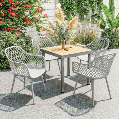Garden Chairs Set of 4, Garden Dining Chairs with Armrests, Grey