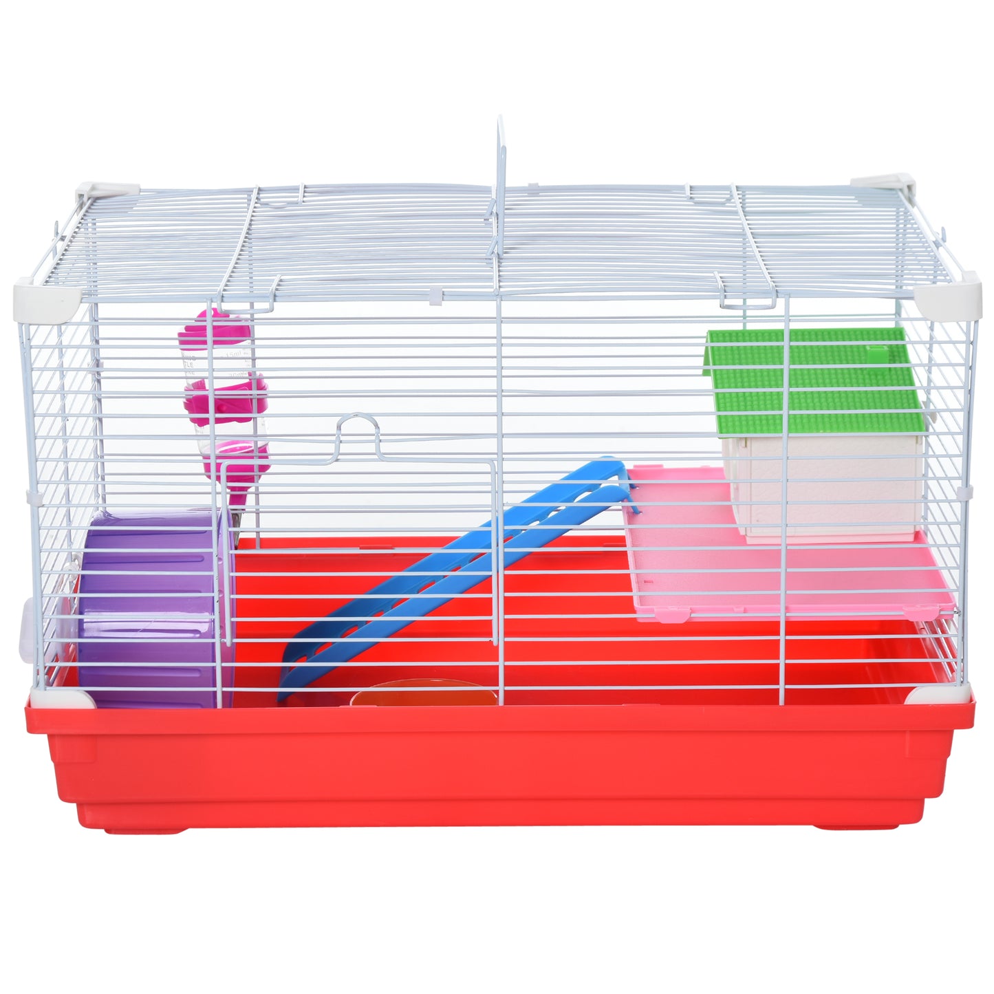 Portable 2 Storey Hamster Cage Small Pet Animal Cage Double Layers w/ Exercise Wheel Water Bottle Dishes