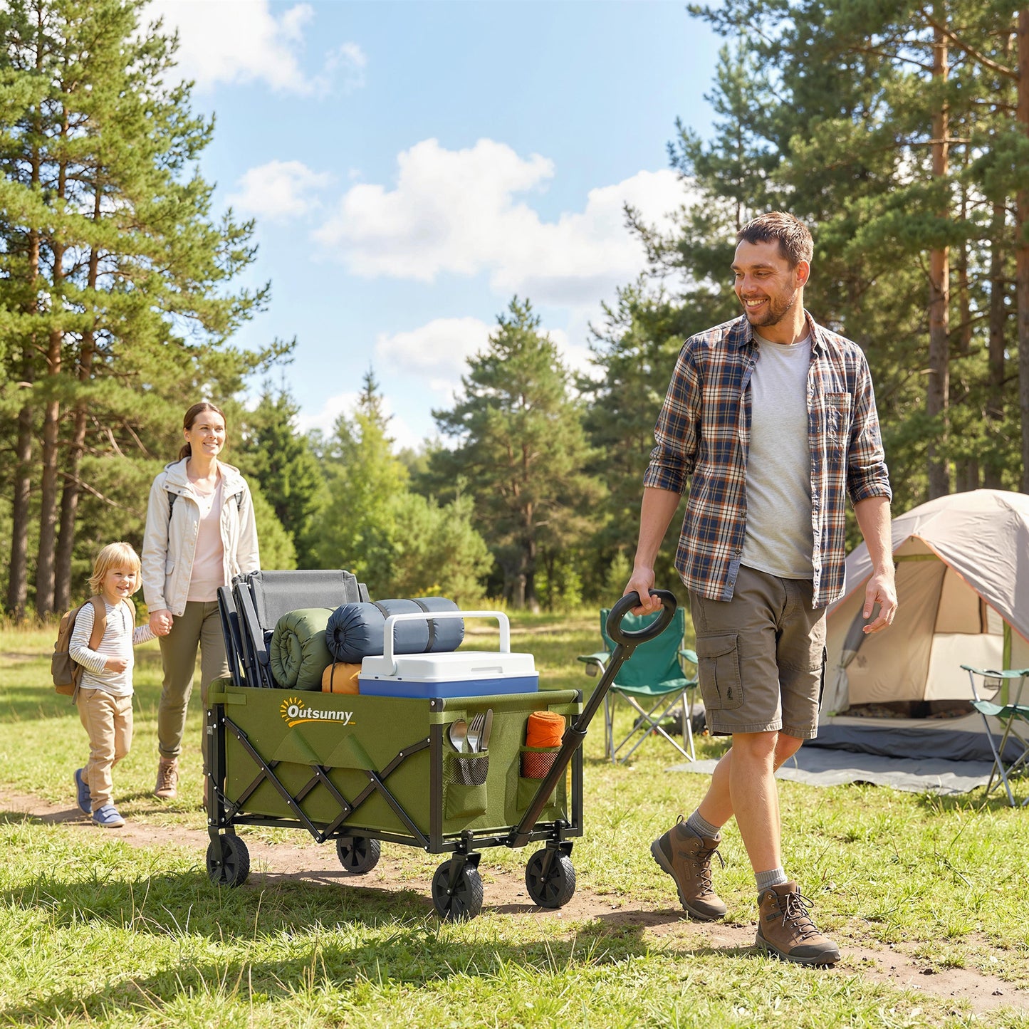 60L Festival Trolley on Wheels, Collapsible Wagon Cart, Green
