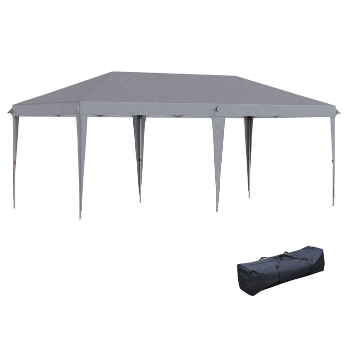 3 x 6 m Pop Up Gazebo, Foldable Canopy Tent, Height Adjustable Wedding Awning Canopy w/ Carrying Bag, Grey