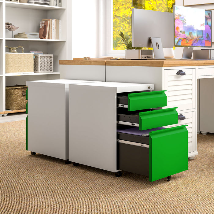 3 Drawer File Cabinet, Lockable Metal Filling Cabinet, Green