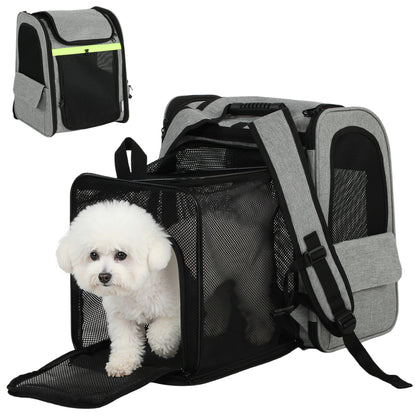 Dog Carrier Backpack Expandable, Breathable Pet Carrier Bag for Small Puppy Cat with Reflective Strip and 5 Pockets, for Travel Hiking Walking Camping, Light Grey