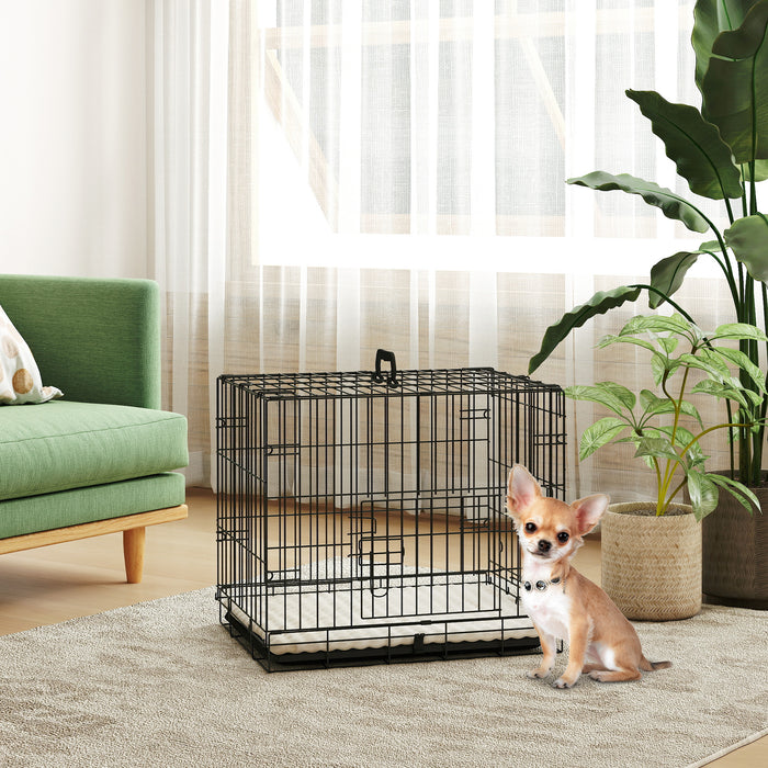 Dog Crate with 2 Doors, Tray, Soft Cushion, for Extra Small Dogs