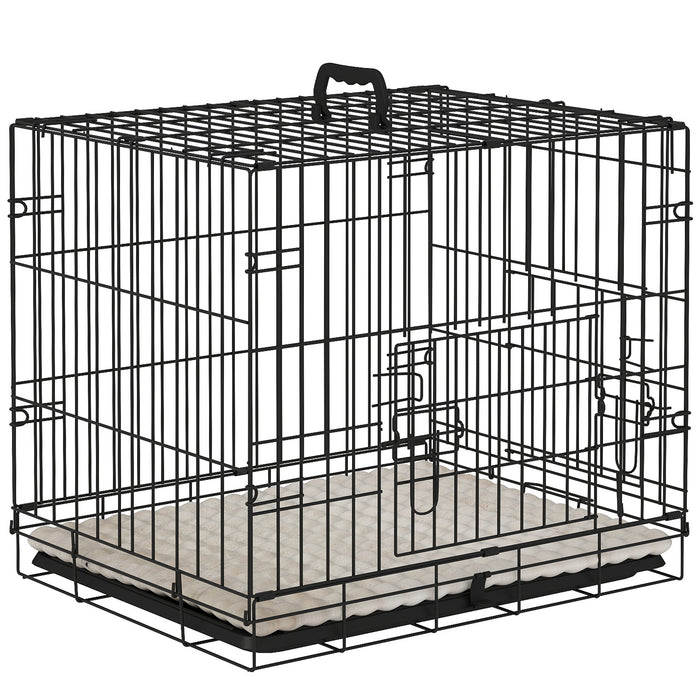 Dog Crate with 2 Doors, Tray, Soft Cushion, for Extra Small Dogs