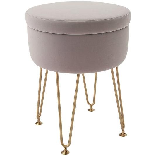 5L Velvet Footstool with Removable Lid for Bedroom, Light Pink