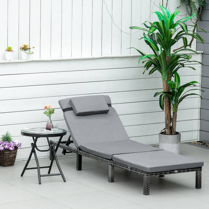 Garden Outdoor Rattan Furniture Patio Sun Lounger Recliner Reclining Chair Bed Fire Resistant Sponge, Grey