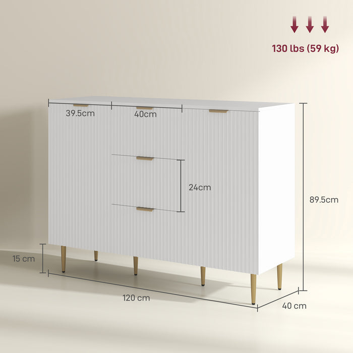 Sideboard Buffet Cabinet w/ 3 Drawers and Adjustable Shelves, White