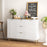 Sideboard Buffet Cabinet w/ 3 Drawers and Adjustable Shelves, White