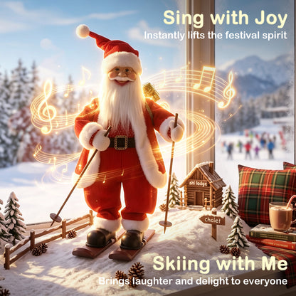 2ft Christmas Singing Skiing Santa Claus with Ski Board Sack