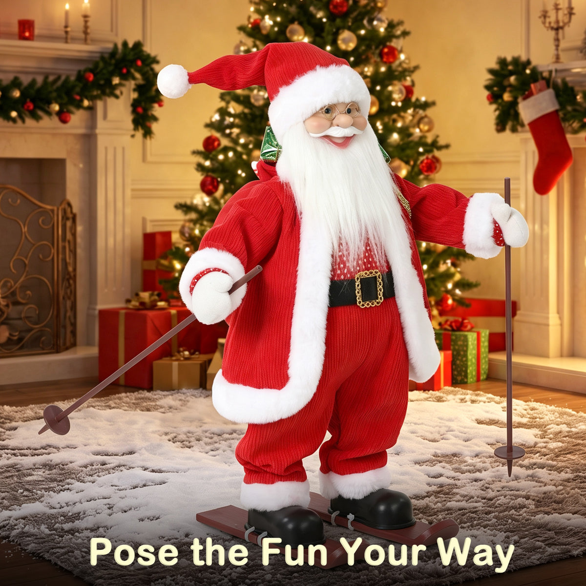 2ft Christmas Singing Skiing Santa Claus with Ski Board Sack