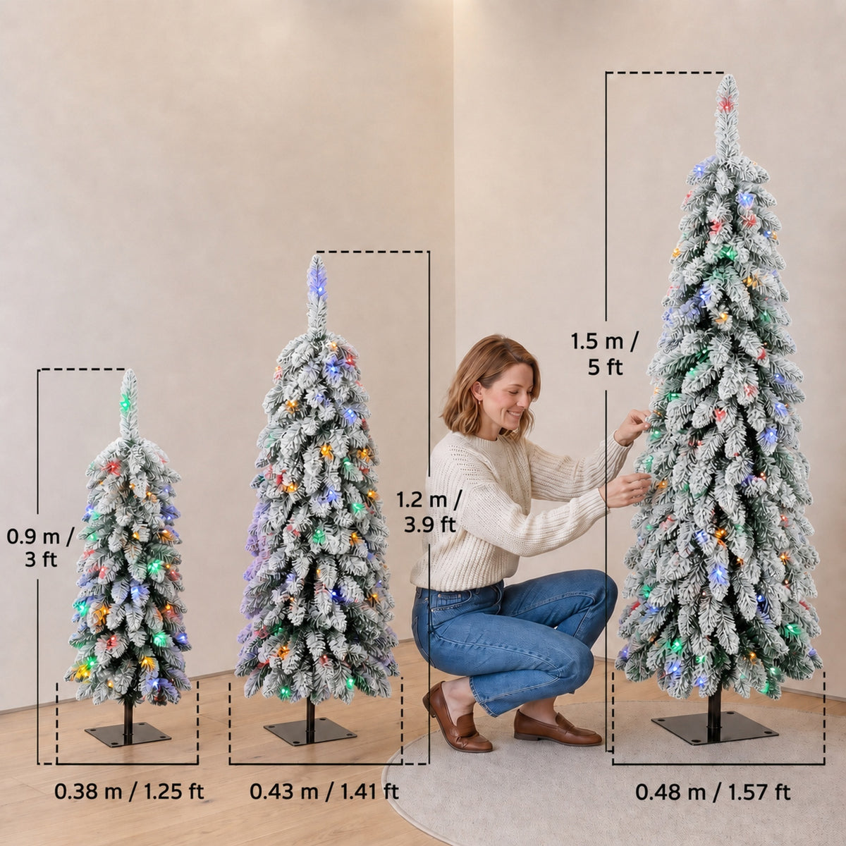 Artificial Christmas Tree Set of 3, PVC Branch Tips, Green White