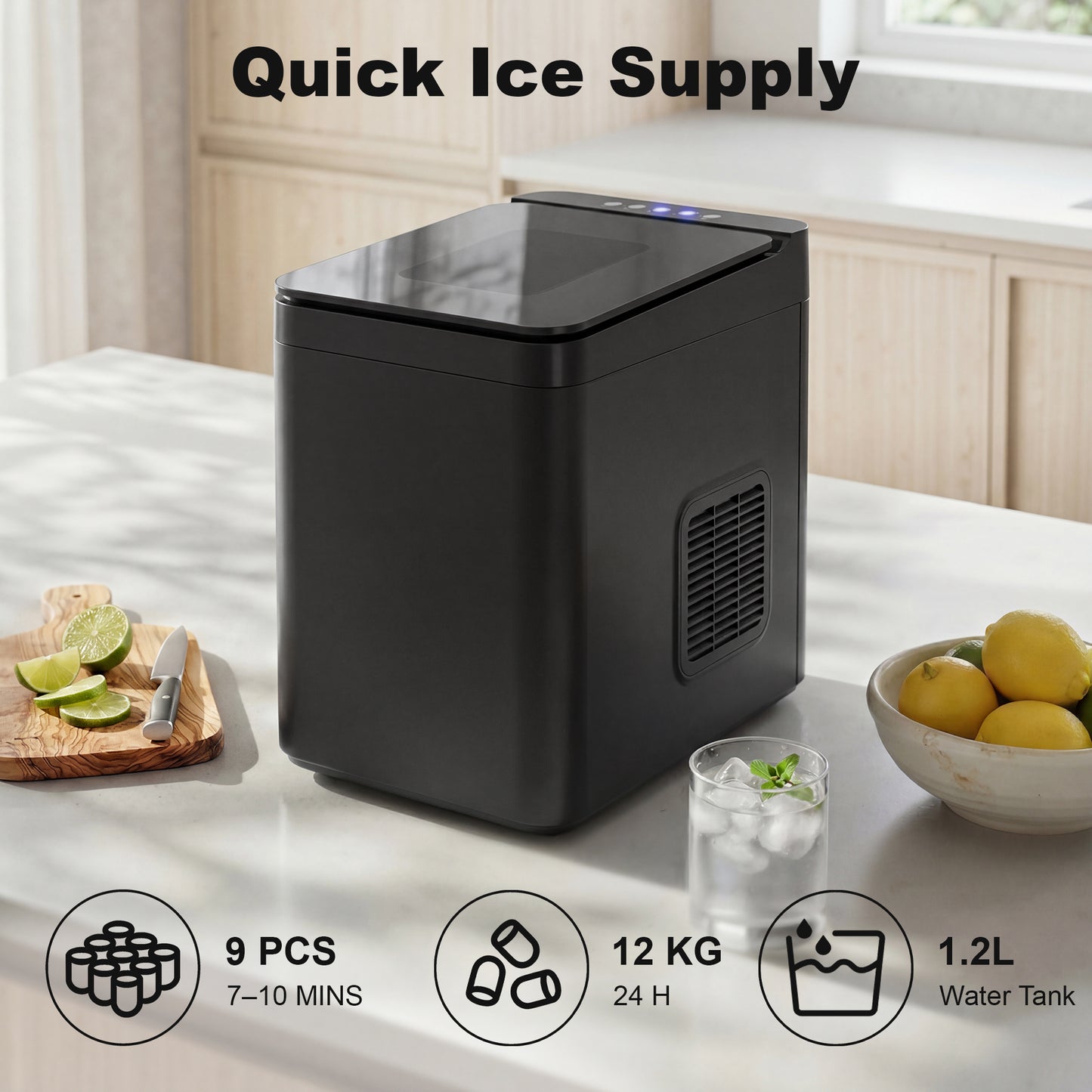 Countertop Ice Maker Machine Compact Ice Cube Maker with Scoop Black