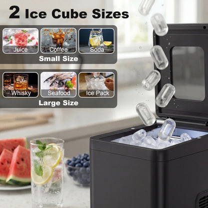 Countertop Ice Maker Machine Compact Ice Cube Maker with Scoop Black