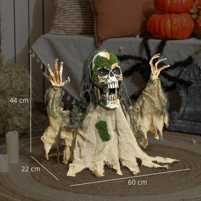 Sound-Activated Half-Body Halloween Skeleton with Moving Head and Body, Lights and Howling Sounds - Khaki