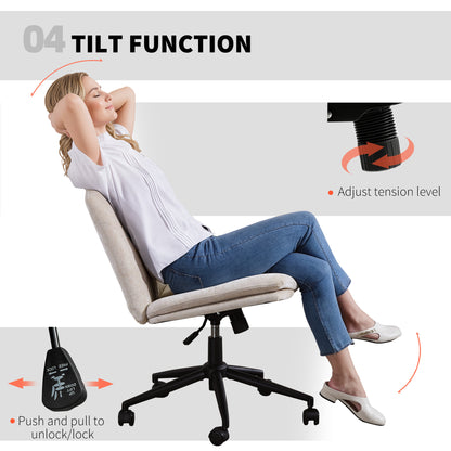 Criss Cross Chair with Wheels, Armless Wide Office Chair, Beige