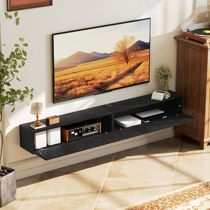 Wall Mount TV Stand Cabinet with Fluted Flip-Down Doors