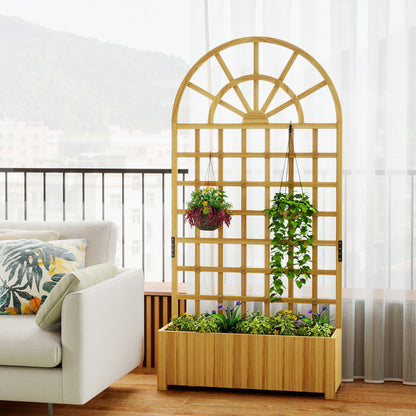 Wooden Raised Planter with Lattice Trellis for Climbing Plants