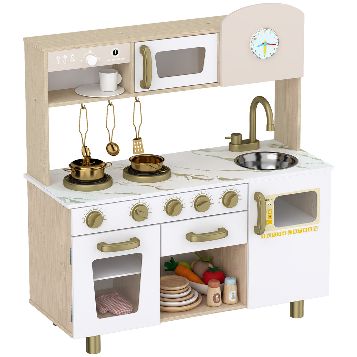 Kids Kitchen Playset with Rotating Coffee Machine for 3-6 Y, White