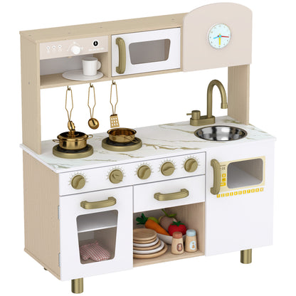 Kids Kitchen Playset with Rotating Coffee Machine for 3-6 Y, White