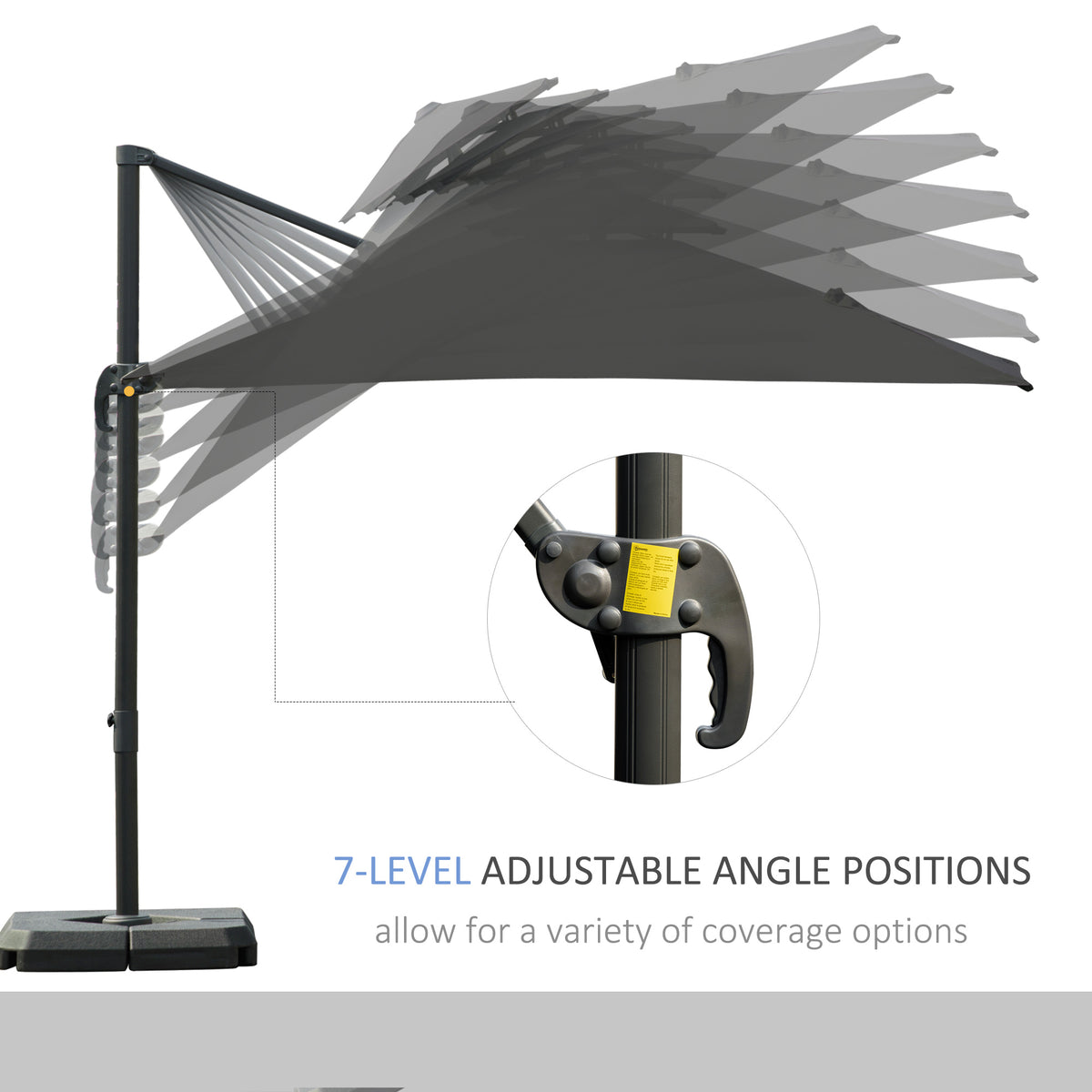 Cantilever Garden Parasol with Tilt, Rotation, Fillable Base Weights and Cover - Dark Grey