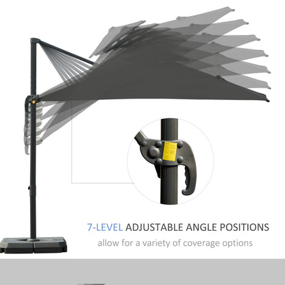 Cantilever Garden Parasol with Tilt, Rotation, Fillable Base Weights and Cover - Dark Grey