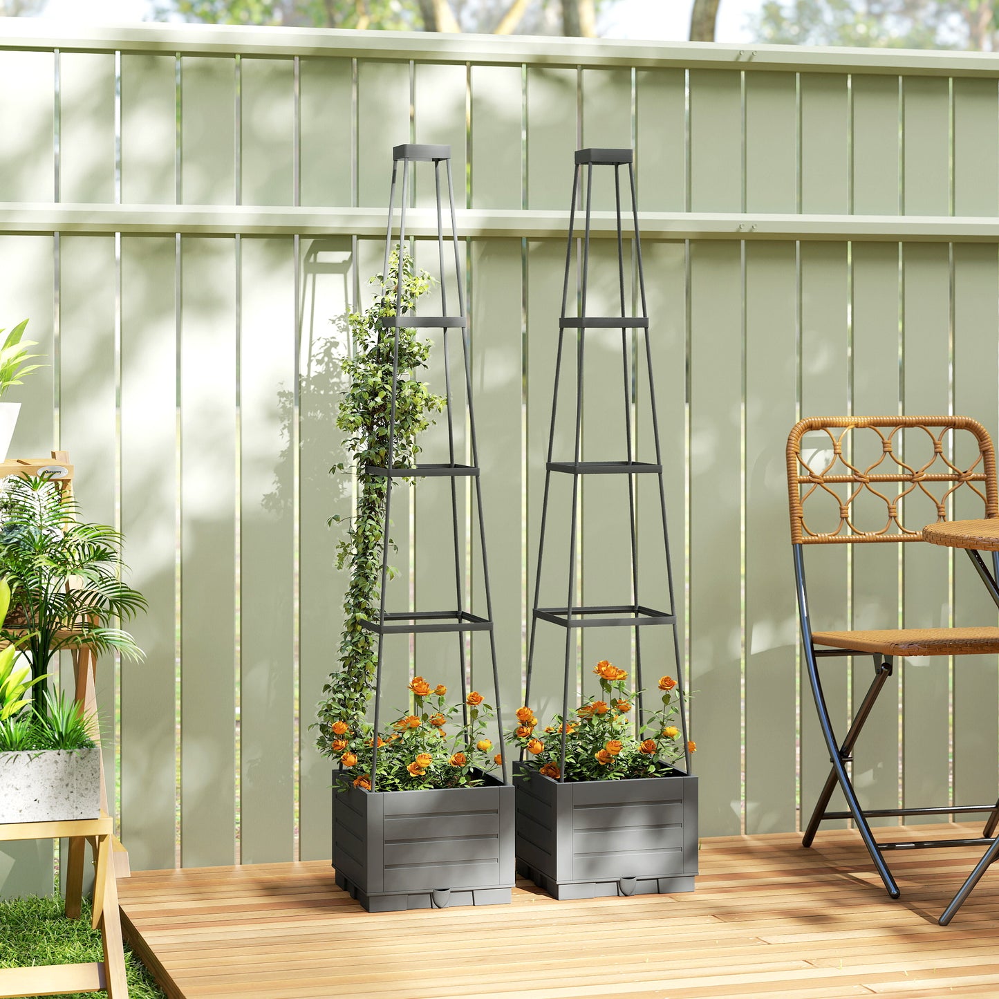 2 Pack Raised Garden Bed with Trellis and Removable Drainage Tray