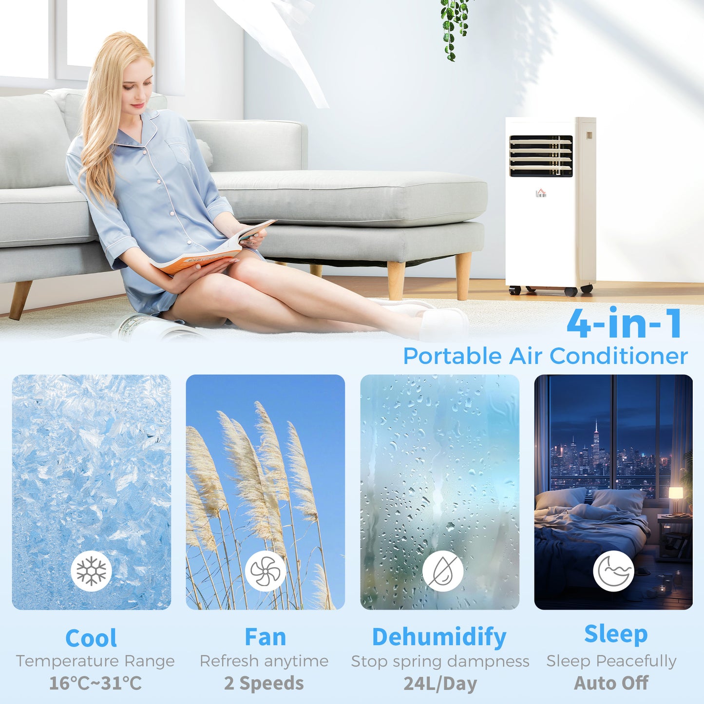 Mobile Air Conditioner White W/ Remote Control Cooling Ventilating