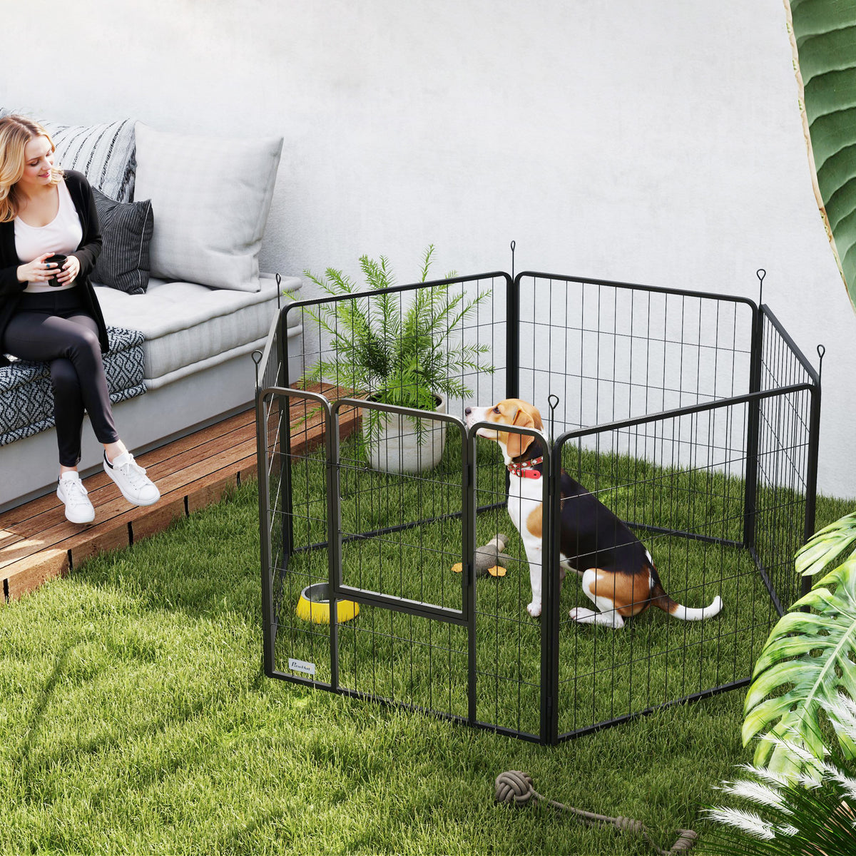 80cm High 6-Panel Dog Playpen with Lockable Door - Grey