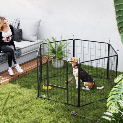 80cm High 6-Panel Dog Playpen with Lockable Door - Grey