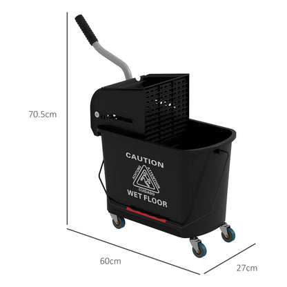 20L Mop Bucket with Wringer Handle on Wheels for Floor Cleaning Black