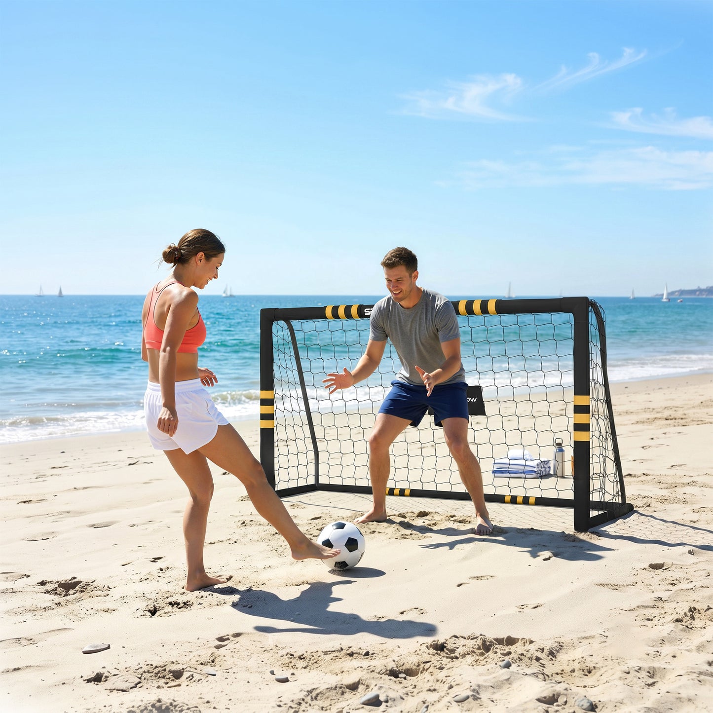 Football Goal, 6 x 4ft Portable Football Net with Thick EPE Foam Padding, PVC Tube Covers, Ground Stakes and Metal Frame, Training Equipment for Garden Indoor Outdoor Play, Easy Assembly