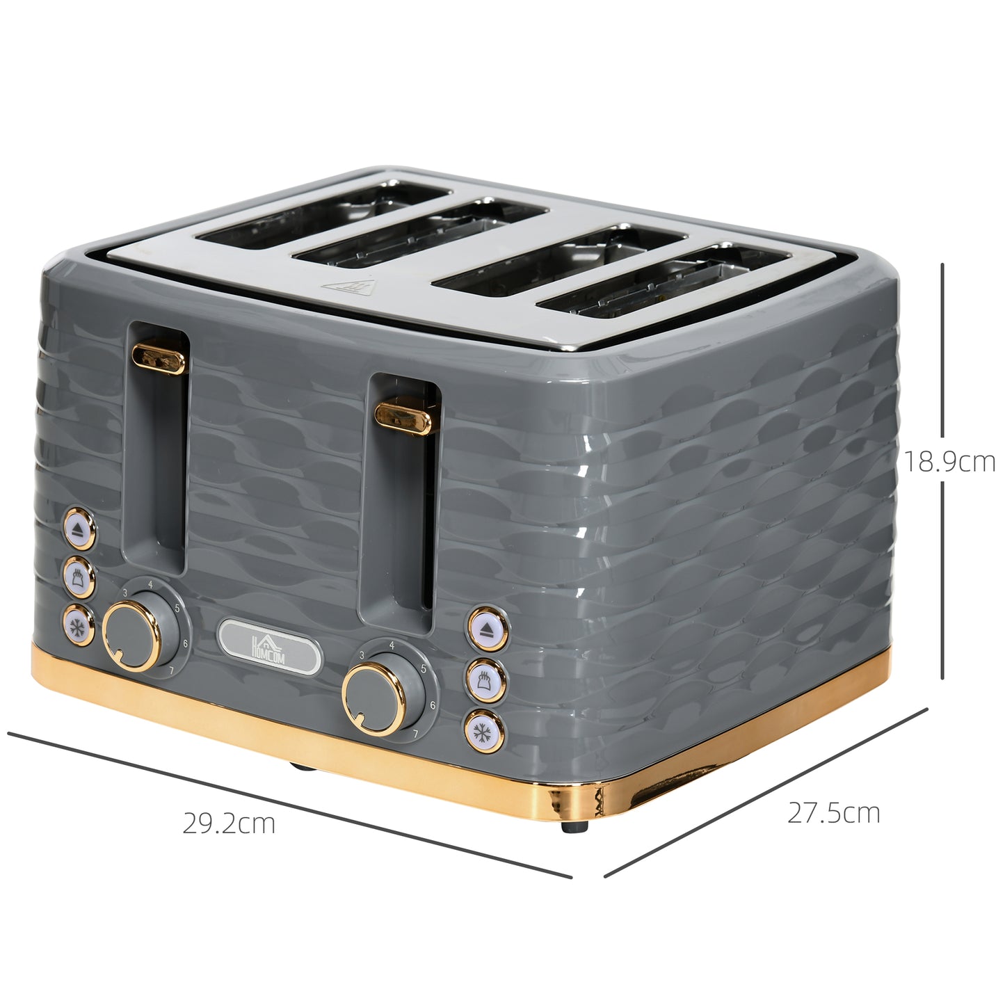 Toaster with 4 Slot, 7 Browning Levels, 1600W, Grey Ripple