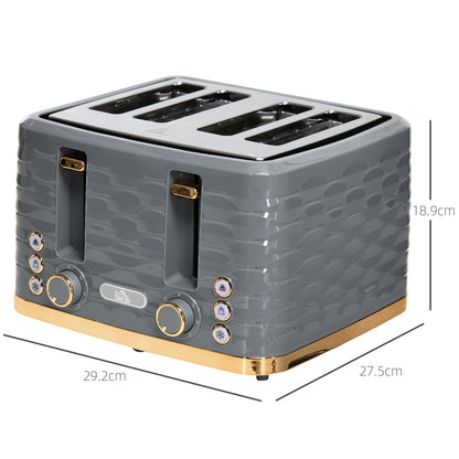 Toaster with 4 Slot, 7 Browning Levels, 1600W, Grey Ripple