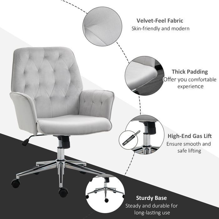 Linen Computer Chair with Armrest, Modern Swivel Chair with Adjustable Height, Grey