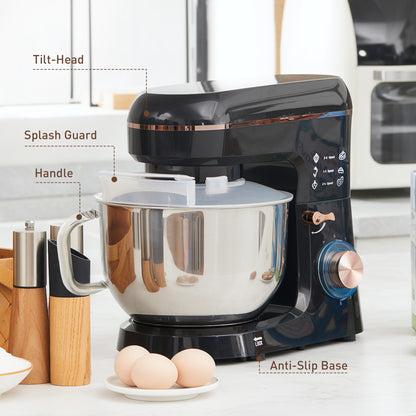 Electric Stand Mixer, 5L Food Mixer with Dough Hook, Whisk, Black