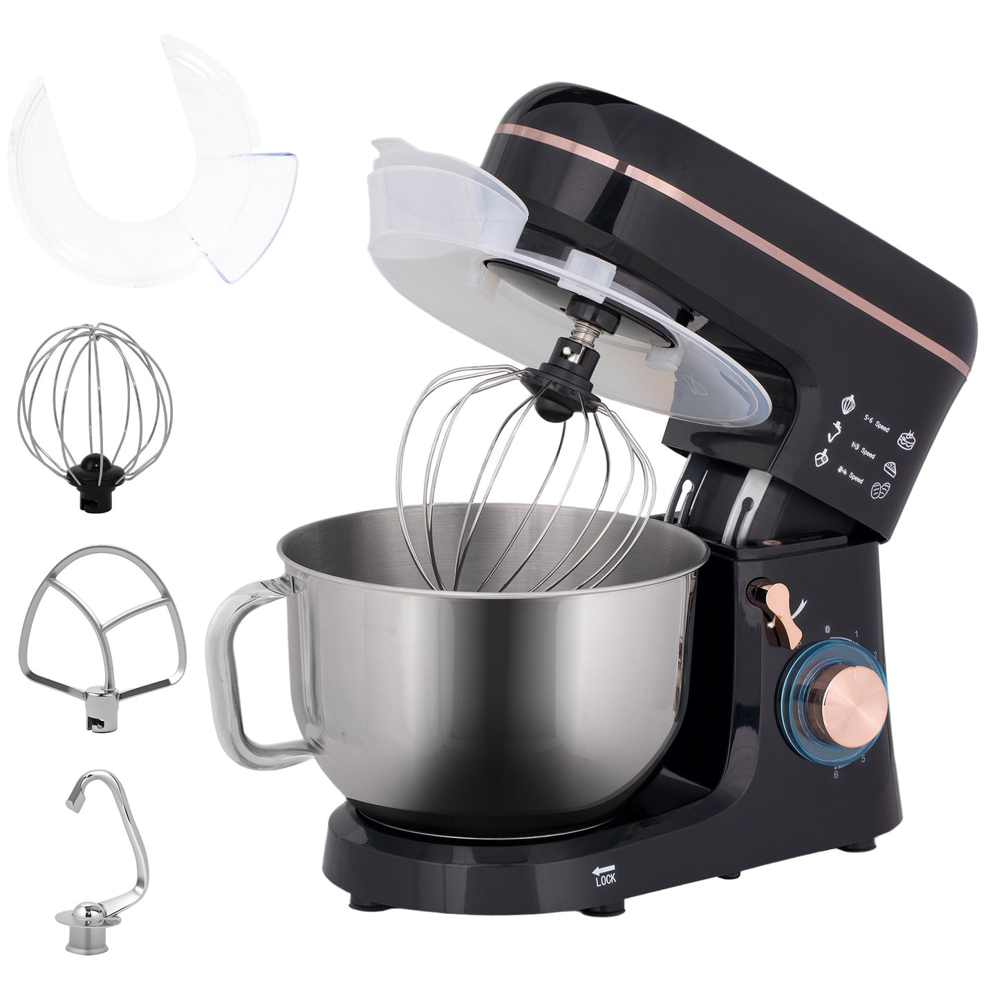 Electric Stand Mixer, 5L Food Mixer with Dough Hook, Whisk, Black