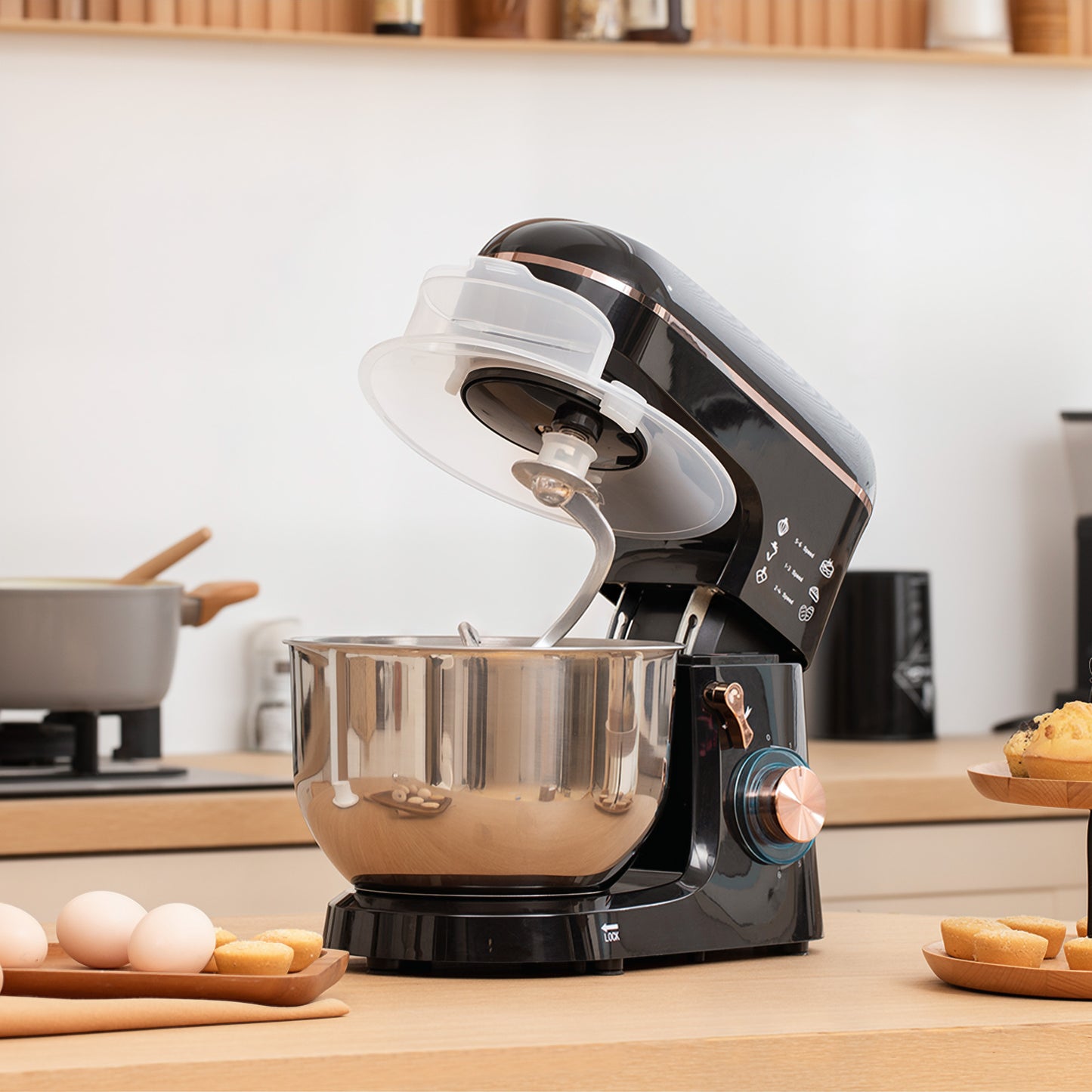 Electric Stand Mixer, 5L Food Mixer with Dough Hook, Whisk, Black