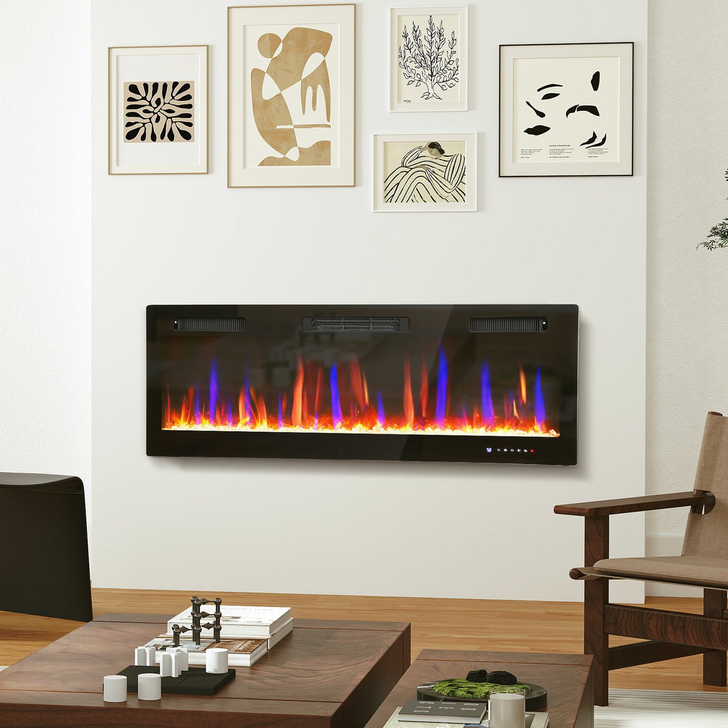 50" Wall Electric Fireplace, Slim Electric Fire, 1800W, Black